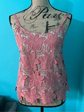 #52 Women’s Alice + Olivia Waverly Dusty Rose Floral Lace Cropped Top Size 6